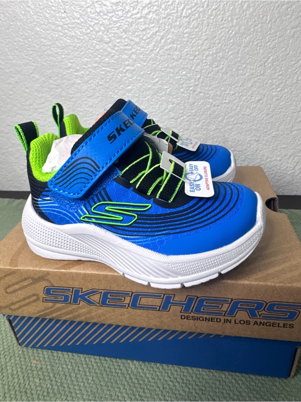 Skechers Kids Electric Blue & Neon Green Slip-On Sport Sneaker